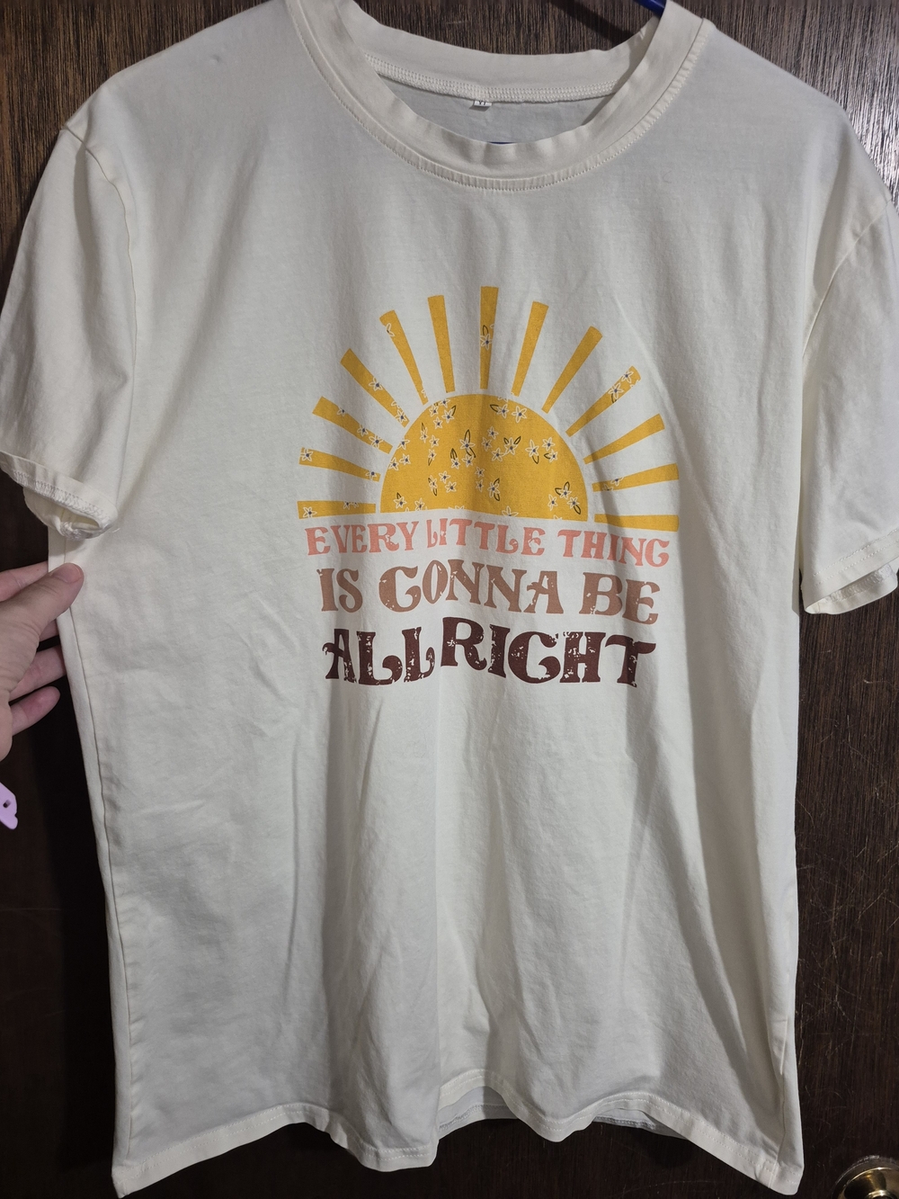 Sunrise Graphic Tee - Cream with Yellow and Brown Print XL 95% cotton